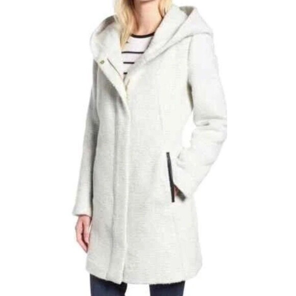 SIGNATURE Cole Haan Women's Wool Blend Hooded Coat Cream  Sz 6 - Picture 1 of 16
